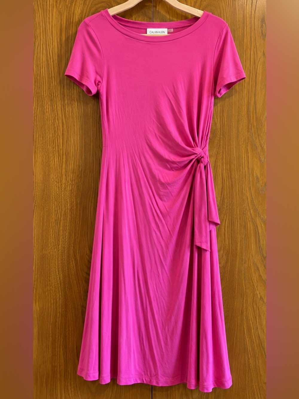 NWT Calvin Klein Hot Pink Ruched Side Tie Dress Size 8